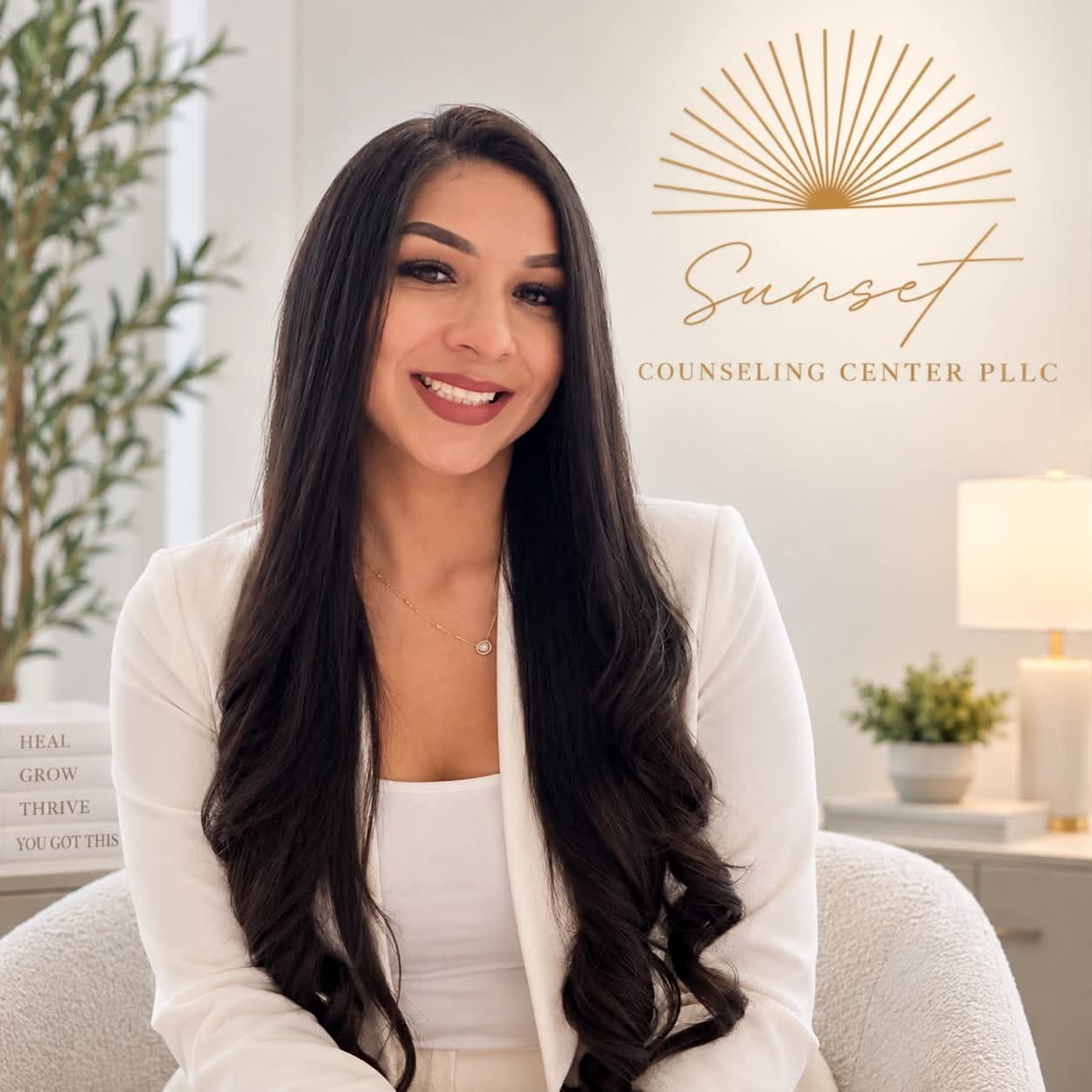 Diana Arredondo, M.S., LPC, seated in the Sunset Counseling Center office